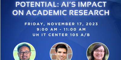 poster of three faculty members for AI's Impact Forum Event