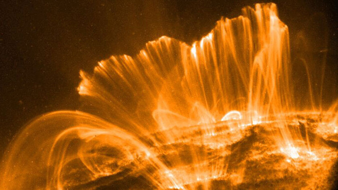 Large coronal loops sitting above the solar surface, all imaged in extreme ultraviolet emission (Image credit: NASA/TRACE)